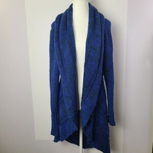 Alpaca Peru women's blue hand made long line knit open waterfall soft cardigan